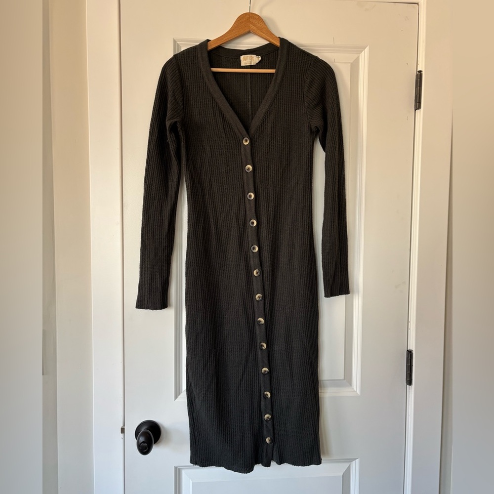 Black Button-Down Ribbed Dress - image 1